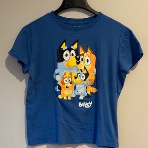 Women’s cut Bluey and Bingo Vibrant Blue Casual Tee Cropped Disney